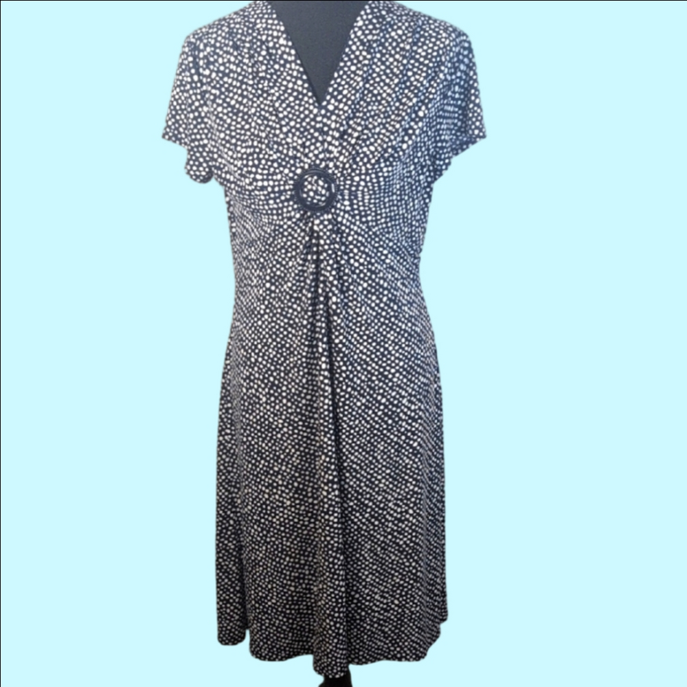 SL Fashions Navy and White Patterned Midi Dress